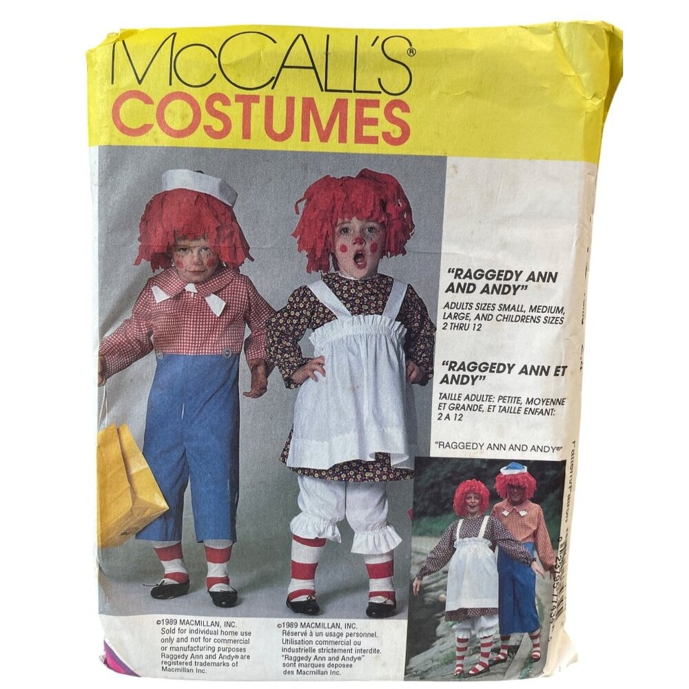 McCalls Costumes 7743 Raggedy Ann & Andy Sewing Pattern Children 2-4